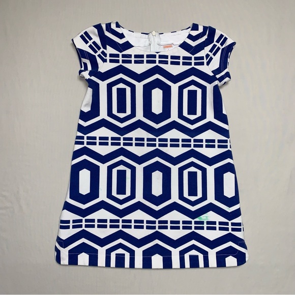 Gymboree Blue Geo Print Shift Dress Girl’s 5 Mod About Orange Retro 60s Vibes - Picture 1 of 8